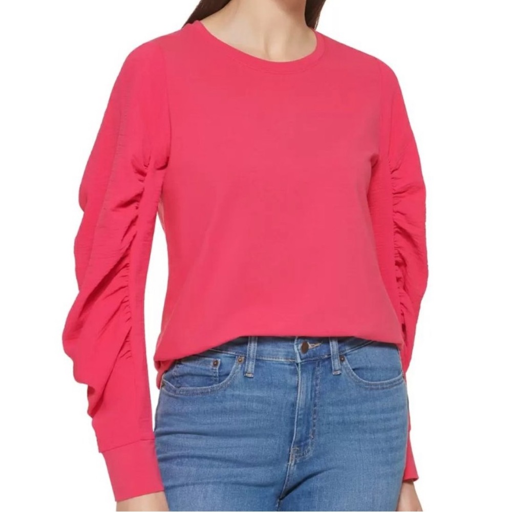 Calvin Klein Ruched Sleeve Top, Fuchsia, Size: Medium NWOT
